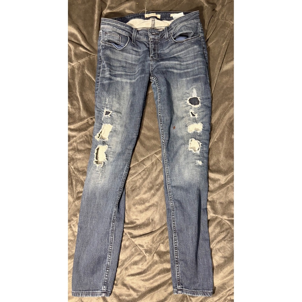 Guess Power Skinny Low Distressed Jeans Medium Wash Blue W54AB2D1LC3 Size 28